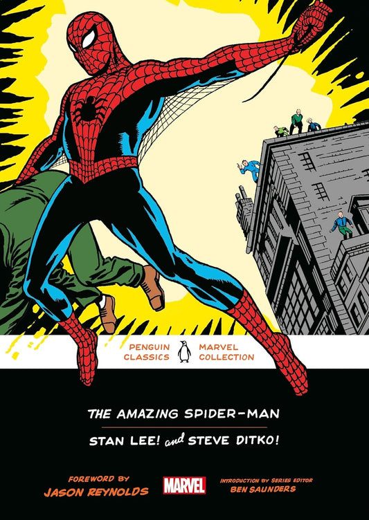 Book cover of 'The Amazing Spider-Man' with Spider-Man in action pose on a city street.